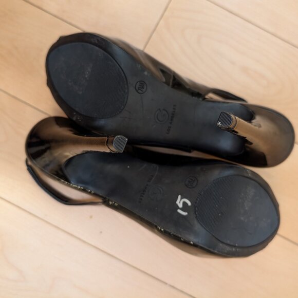 MOVING SALE GBG Sophia Slingback Peep Toe Stiletto Platform Pumps Size 7.5 Black - Picture 5 of 10